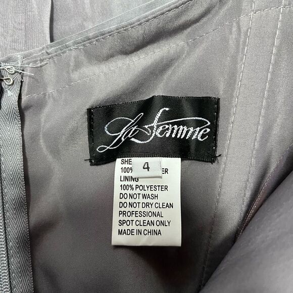 NWT Flaw | 28611 La Femme Silver Gray Platinum Chiffon Ball Gown Formal Dress 4 - Picture 12 of 14